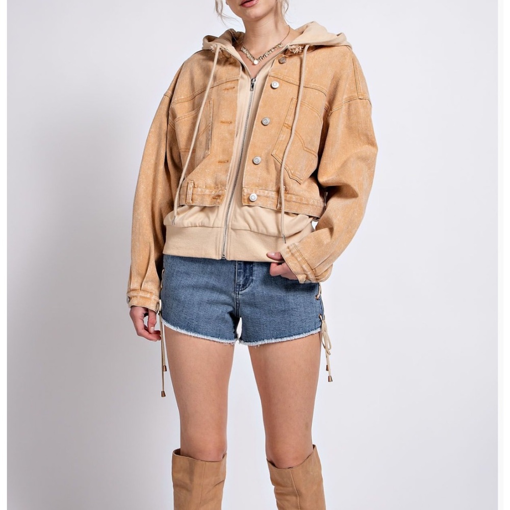 Easel Tan Denim Hoodie Jacket - Picture 5 of 6